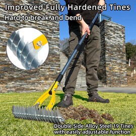 KLDOLLAR Thatch Rake 15 Inch Thatching Rake, Effortless Dethatcher rake for Cleaning Dead Grass, Durable Steel Metal Grass Rakes for Garden Yard 70-Inch