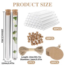 30 Pcs Test Tubes with Corks, Plastic Test Tubes with Labels, 12 x 100mm Clear Plastic Vials for Plants, Reusable Plastic Test Tubes, Test Bottle with Lids for Candy, DIY Craft, Favours Decors