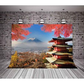 MTMETY 7x5Ft Japan Views Backdrop Fujiyama Kiyomizu Temple Background Fall Maple Leaf Video Props Photo GEME031