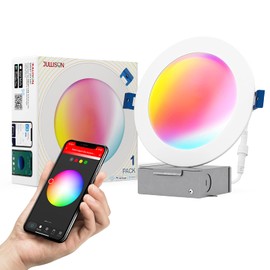 JULLISON 6 Inch LED Smart Slim Recessed Pot Light, WiFi APP & Voice Control, 120V, 13W, 1000LM, RGB + 2700K-6000K, ETL & FCC & IC Rated, Wet Location, Compatible with Alexa/Google Home, White - 1 Pack