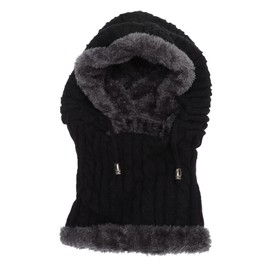 SPYMINNPOO Gorro de una Pieza de Invierno, Bufanda Circular con Orejeras, Gorro de Calavera de Felpa de Algodón Tejido, Calentador de Cuello para Exteriores (Negro)