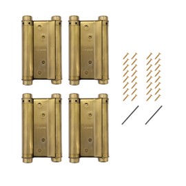 4Pcs 2 Pairs 4" Double Action Spring Hinge Stainless Steel Cafe Saloon Door Swing Self Closing Brass with Screws