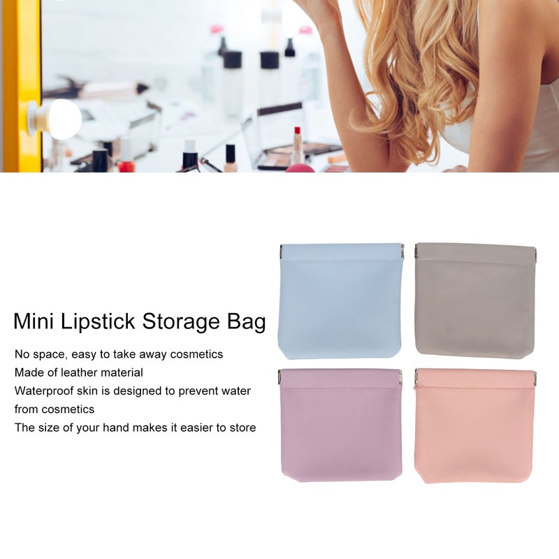 4 Colors Mini Lipstick Storage Bag Automatic Closure Portable PU