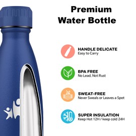 Grsta Stainless Steel Water Bottle, 500 ml Children's Drinking Bottle, BPA-Free, Leak-Proof, 24 Hours Cold & 12 Hours Warm, Metal Water Bottle, Double Walled, for School, Travel, Running, Office
