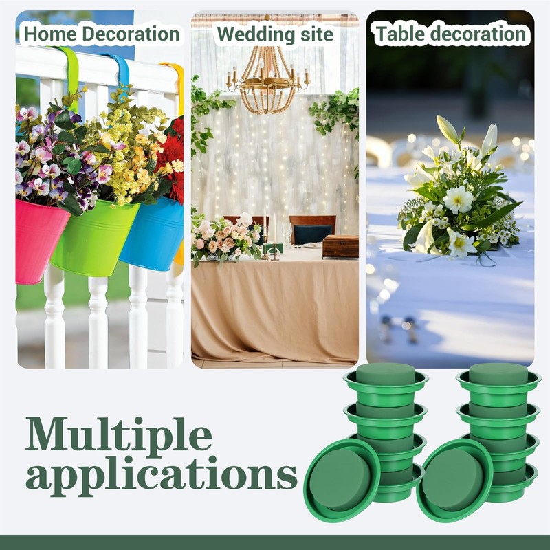 16 Pack Round Floral Foam with Bowls, Green Wet Flower