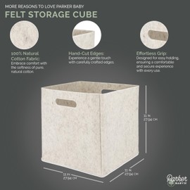 Parker Baby Felt Foldable Storage Cube Bin - 11 Inch Nursery Cubby Storage Bin Cubes for Cube Organizer, Closet Organizers and Storage Toy Bin, Rope Baskets Bins for Toy’s Storage - White
