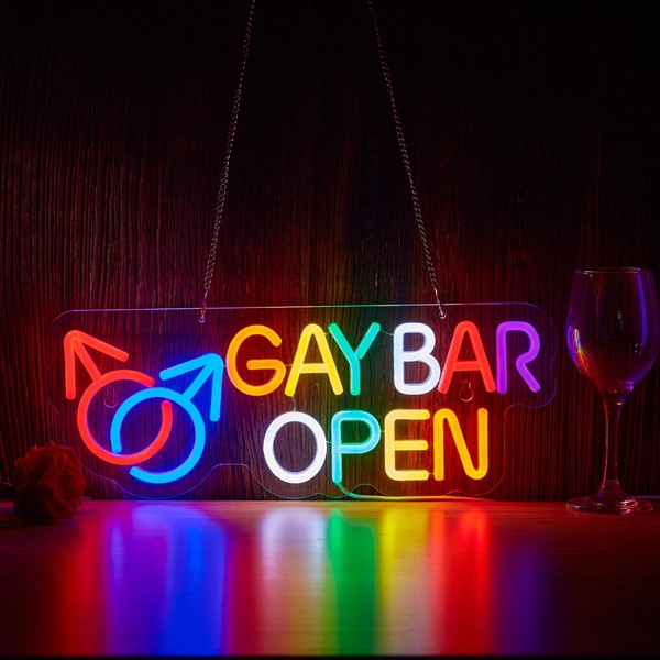 Gay Bar Open Neon Sign for Wall Décor Dimmable LED