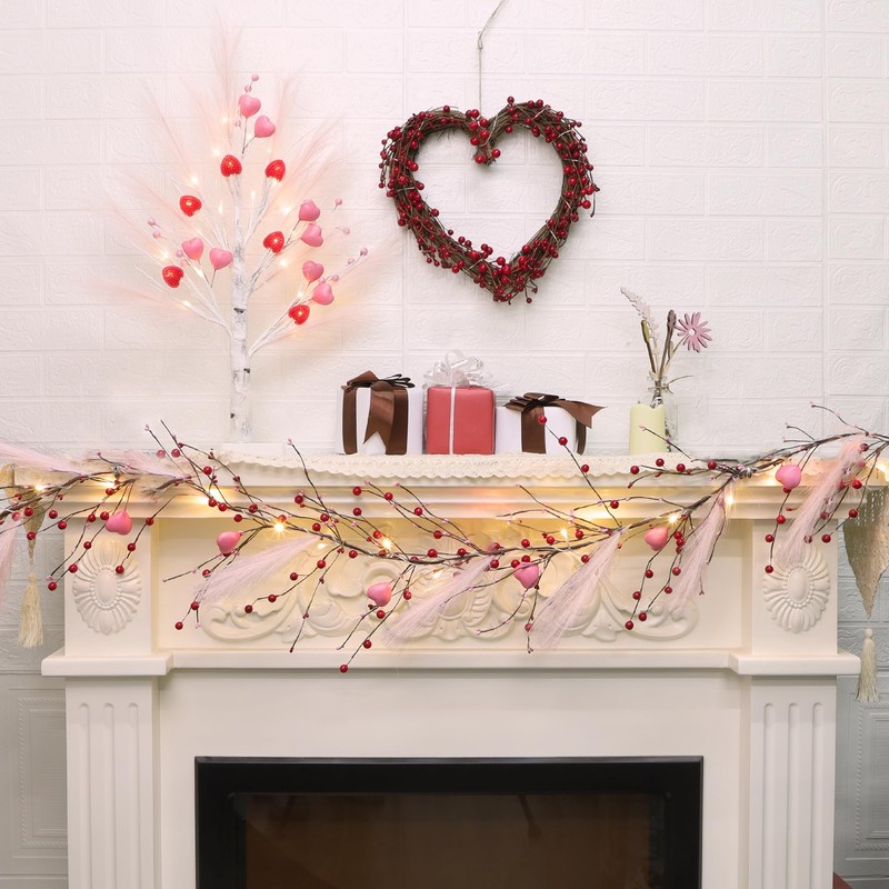 DR.DUDU Valentines Garland, 6 FT Lighted Garlands for Mantle with