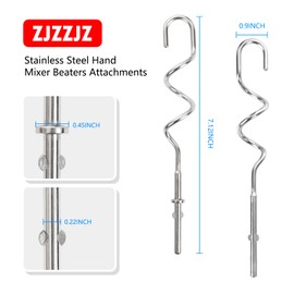 ZJZZJZ KHM512 Hand Mixer Dough Hooks Attachments Suitable for KitchenAid Hand Mixers. Stainless Steel Dough Hooks. Replacement KHM 5KSM KSM KSMO KSMH Part Accessories（2pcs）