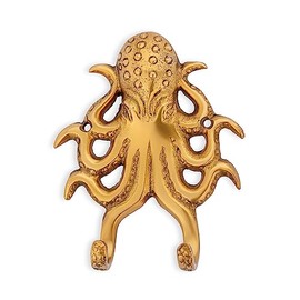 NKlaus Double Hook Octopus Antique Brass 12.5 x 9.5 cm Maritime Hook 14637