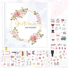 Mocrop Wedding Guest Book with Free Sticker Guest Gifts Wedding 21 x 21 cm 120 Pages Sticker Wedding Guest Book Wedding with Questions Wedding Gift Hardcover