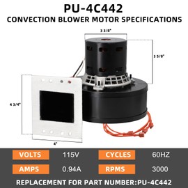 Hiorucet PU-4C442 Blower Motor for Englander/England Pellet Stoves 25-PDVC, 55-SHP10, 25-EP, 55-SHP10L, PU-4C442 Convection Blower for Englander Pellet Stove Models 25-PDV, 55-TRP22, 25-PI (Pre 2002)
