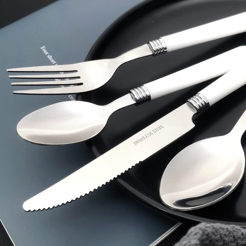 White Silverware Set for 6 Durable Stainless Steel Flatware Set