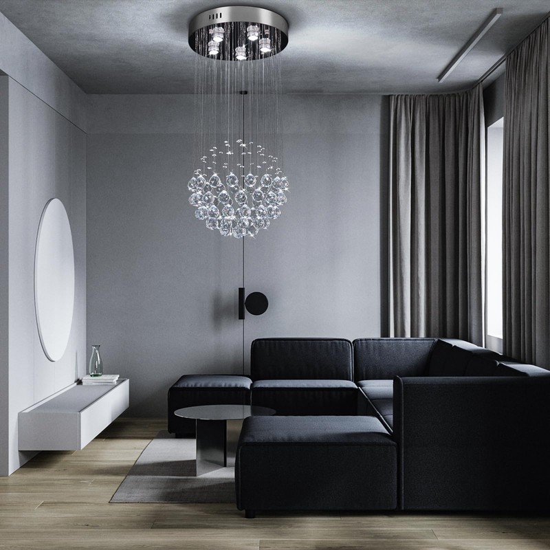 CLAIRDAI Crystal Chandeliers Modern Crystal Round Raindrop Chandelier Lighting Flush