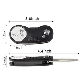 KOFULL Pitch Mark Repair Tool+2 Ball Maker+Clip Golf Pitch Mark Repairer Divot Repair Tool Switchblade Golf Green Repair Fork Portable and Folding Pitch-1 piece Black