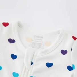 Owlivia Organic Cotton Baby Boy Girl Zip Front Sleep 'N Play, Footed Sleeper, Long Sleeve(12-18 Months, Rainbow Hearts)