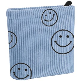Teircno Preppy Corduroy Period Bag for School Teen Girls, Cute Smiley Face Sanitary Napkin Storage Bag Portable Period Pouch with Zipper, Sanitary Pads Bag Tampons Holder for Purse First Period Women