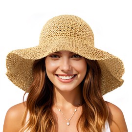 TOUCH TWO Straw Hats for Women, Wide Brim Beach Hat with UPF 50+ UV Protection, Foldable & Packable, 100% Natural Paper Braided, Soft, Lightweight & Breathable for Summer Travel, Vacation & Outdoor