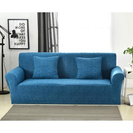 TMVOK Sofa Cover, 3 Seats, Stretch, Scandinavian Style Sofa Cover, Elbow Included, Anti-Slip, Soft, Elastic Material, Dogs and Cats, Scratch-Resistant, 2 Cushion Covers, Super Convenient, Width 74.8 - 90.6 inches (190 - 230 cm), Dark Blue