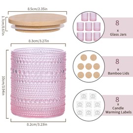 DARJEN 8 Pack Pink Candle Jars for Making Candles- 14 OZ Empty Glass Candle Making Jars with Bamboo Lids and Labels, Candle Containers Candle Making Supplies for DIY Gifts
