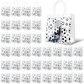 Demonwer 36 Pcs Soccer Clear Goodie Bag with Handles PVC Sport Theme Goodie Treat Candy Bags Reusable Party Favor Bag for Team Birthday Gifts 8×8×3.2 Inch