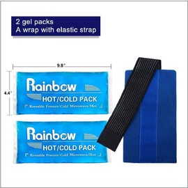 WORLD-BIO Gel Ice Pack Wrap for Injuries, Reusable Cold & Hot Compress for Migraine Headaches and Tension Relief, Flexible Therapy for Knee, Shoulder, Back, Neck, Ankle (2 Pcs: 9.8"x 4.4")