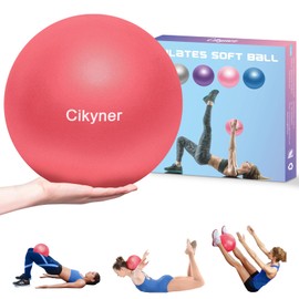 Cikyner Soft Pilates Ball, 23-25 cm Small Exercise Ball with Inflatable Straw, for Pilates, Yoga, Full Body Training, Improving Balance at Home in the Gym and in the Office (Red)