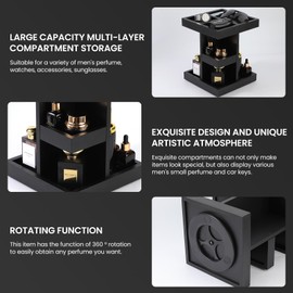 EXIN DECHEN Cologne Organizer for Men,Cologne Stand,3 Tier Large Capacity Wood Perfume Shelf with Rotate,Perfume Display Holder,Nightstand Organizer,Gifts for Men(Black)