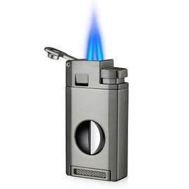 Cigar Lighter Torch Lighter Butane Refill Cigar Accessories Cigar Lighter and Cutter Cigar Lighter with Punch Jet Lighter Cigar Kit Set for Men (Gray)