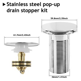 Rackickyer Bathroom White 2 Pack Sink Drain Kit, with Flexible Expandable P-Trap Sink Drain Pipe, Fits 1-1/4",1-1/2" and 2'' Drain Hole, Built-in Anti-Clogging Stopper, Anti-Odor Bathroom Sink Drain