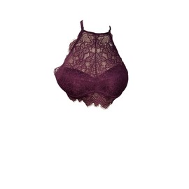 Victoria's Secret Pink Eyelash Lace High-Neck Bralette Push-Up Bra Burgundy Size Medium (A-C) New