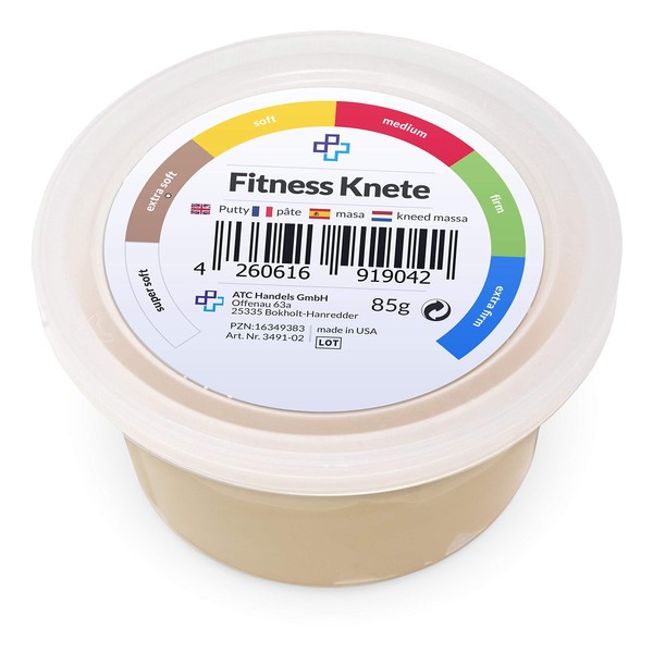 ATC Handels GmbH Fitness Clay in 6 Different Resistance Levels - for Hand Training, Anti-Stress, Hand Muscles, Fine Motor Skills - Malleable, Versatile and Strengthening (85 g - Beige, Extra Soft)
