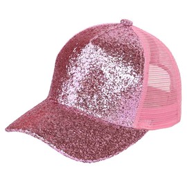 C.C Radiant Shimmer Adjustable Trucker Mesh Baseball Cap Hat, Glitter Pink