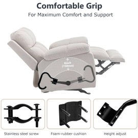 Chanvoo Recliner Handle Extender for Elderly - Heavy Duty Steel with Adjustable Padded Grip, Ergonomic Design for Lazy Boy & Wooden Recliners, Easy Install