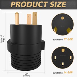 RVPLAN RV Adapter: 30A TT-30P Male Plug to 50A 14-50R Female Receptacle,Black
