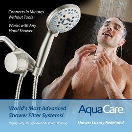 AquaCare Skin & Hair - World's Only Handheld Shower Head Filter with Built-in Hand Shower Bracket, ON/OFF Filtration Modes, Instant Cartridge Reload & Stay-Clean American KDF Cartridge, Satin Nickel