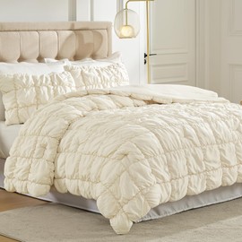 Amelie Home Beige Bubble Comforter Set Twin, 2 Pieces Ultra Soft Cozy Bedding Set for All Seasons, Farmhouse Luxury Gift for Women Home Decor, 68 x 90 inches