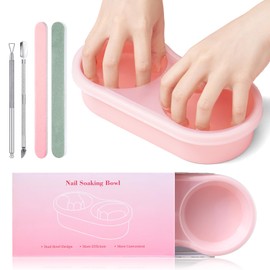 Quaferen Dual Nail Soaking Bowl: 3nd Generation 2-in-1 Manicure Bowl Acetone Proof for Women, Time-Saving Soak Off Gel Nail Polish Dip Powder Acrylic Removal Kit for Salon Home (Normal Size, Pink)