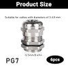 Pack of 6 PG7 Cable Glands, Waterproof Cable Grommet, Nickel-Plated