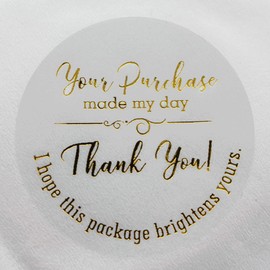 100 x Your Purchase Made My Day Metal Labels Real Gold Foil Embossed Transparent Stickers Order Stickers Thank You Round Self Adhesive Vinyl Labels 1.6 inch