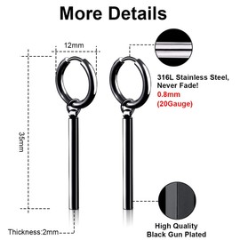 Clyhon Statement Earrings for Men Women Punk Jewellery Plated Stainless Steel Hypoallergenic for Sensitive Ears Available in Silver/Black, Stainless Steel