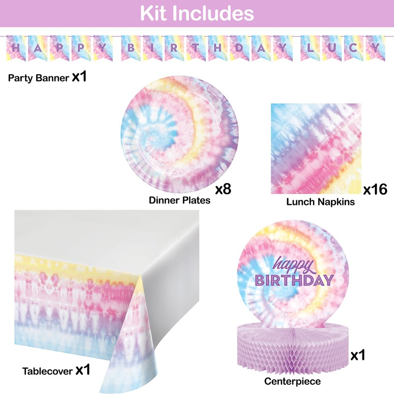 Trendware Tie Dye Birthday Party Kit, Serves 8