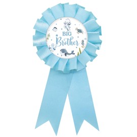 Under The Sea Big Brother Tinplate Badge Pin, Ocean Animal Brother to Pin, Whale Happy Birthday Button for Boy, Blue Rosette Birthday Boy Award Ribbon, Ocean World Birthday/Baby Shower Party Favors