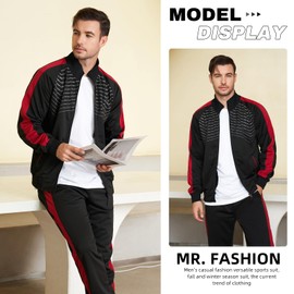 LBL Leading the Better Life Men's Tracksuits Athletic Sports Casual Full Zip Stripe Sweatsuit Set 2 Piece Black Red M