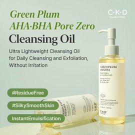 CKD Green Plum AHA·BHA Pore Zero Cleansing Oil - Lightweight Face Oil Cleanser with 4-Acid Complex, Fast Emulsifying, Removes Makeup & Sebum, Hydrating & Low-Irritation. Korean Skincare. 7.03 fl oz