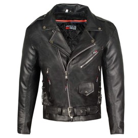 Men ICONIC Motorcycle Premium Natural Buffalo Leather Side Lace Biker Jacket Conceal Carry Pockets Street Cruiser Black M