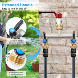 Water Distributor 2 Way, Brass Water Connection Distributor, Extended Handle 3/4 Inch Adapter with 2 Pieces 3/4 Inch to 1/2 Inch Tap Connection for Home, Yard/Washing Machine