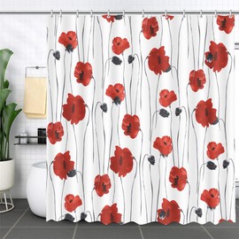 MEHOFOND 72x72inch Red Poppy Shower Curtain Beautiful Ink Painting Flower Bathtub Decoration For Bathroom Accessories Durable Polyester Material With 12 Hooks