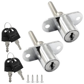 Cjueiom 2Pcs Cabinet Plunger Lock with Key, Furniture Desk Plunger Lock Silver Cupboard Cam Lock, Drawer Plunger Lock for Office Filing Cabinets Wardrobe Display Cabinet, Keyed Different