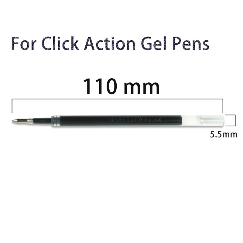 24 Pcs Retractable Black Gel Ink Refills, 0.7 mm Point